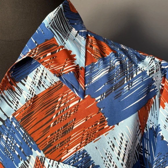 Joel of California 1970s Disco Shirt | Size L | Geometric Print Vintage 70s - Picture 5 of 11